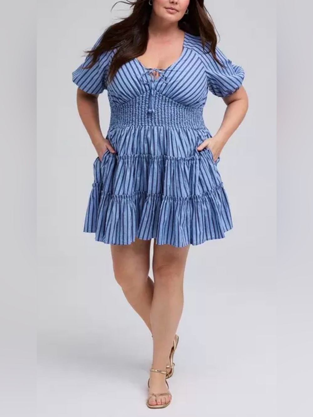 Torrid Belle Isle Puff Sleeve Tiered Mini Dress Blue Size 0 NWT IN PACKAGE